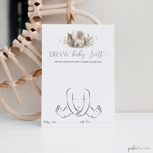 Draw Baby Shower Game, Draw The Baby Printable, Boho Baby Shower, Teddy Bear Theme, Beige Brown Tan, Gender Neutral, Editable, Corjl PP48