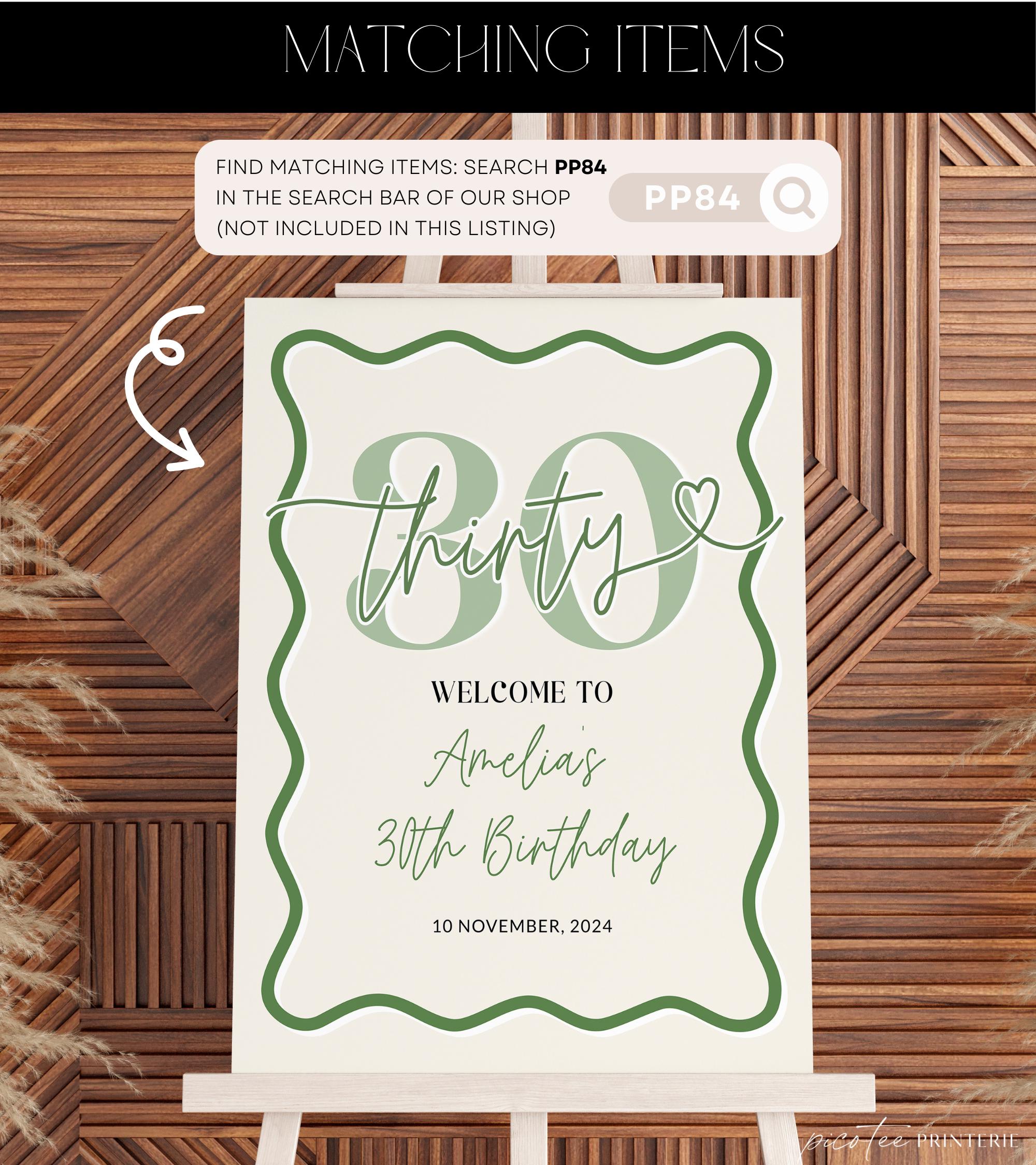 Green Wavy Border 30th Birthday Invitation Women, Modern Scalloped 30th ...