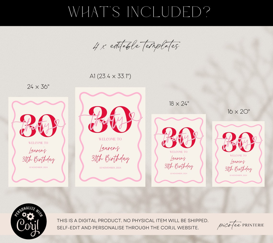 Wavy Border Welcome Sign 30th Birthday Women, Pink Scalloped 30th ...