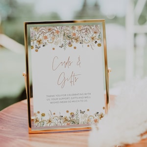 Wildflower Cards and Gifts Sign Printable, Baby in Bloom Baby Shower Sign, Editable Gift Table Sign, Boho Floral Gifts for Baby, Corjl PP72