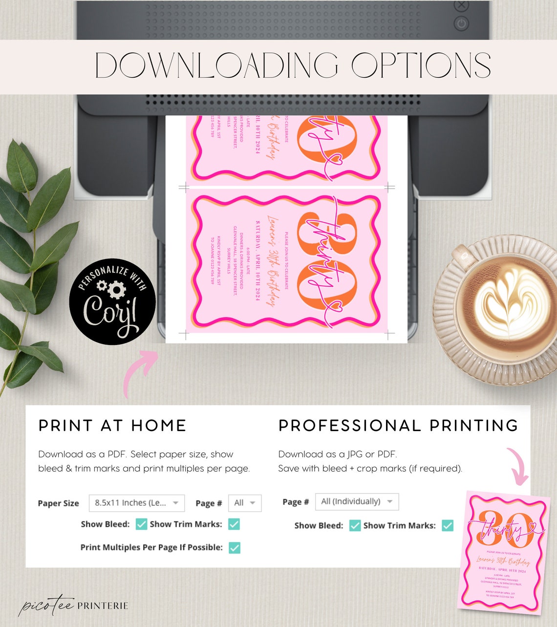 Pink Wavy Border 30th Birthday Invitation Women, Scalloped 30th Party ...