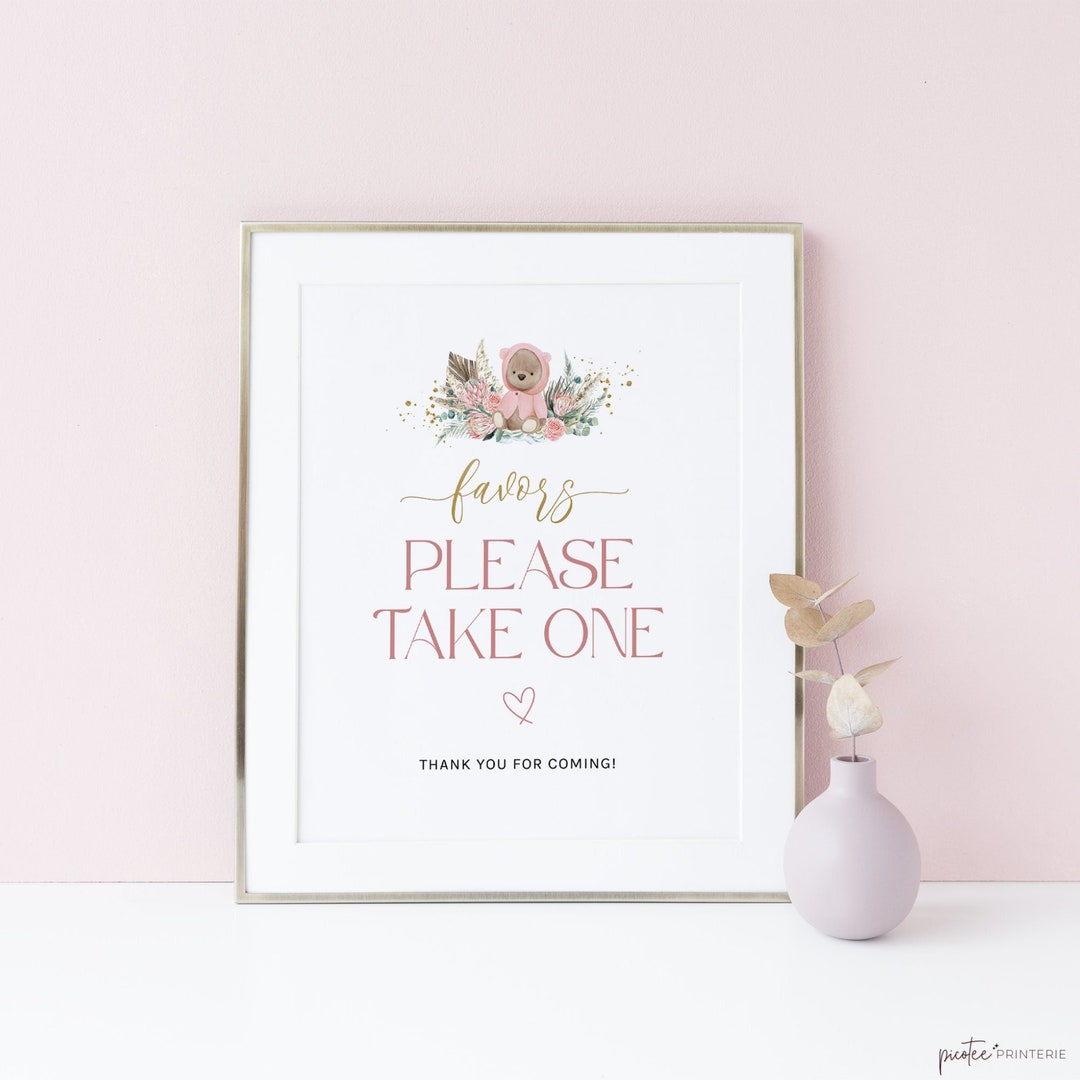 Baby Shower Favor Sign, Printable Favor Sign, Pink Boho Baby Shower ...