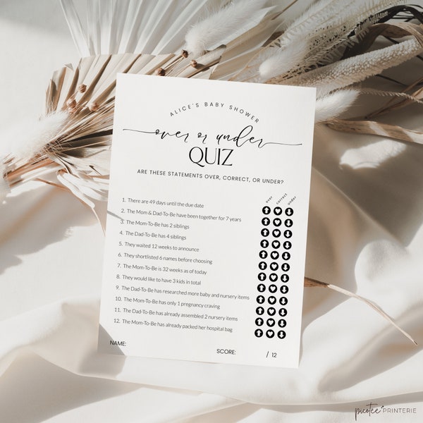 Over or Under Game, Modern Minimalist Baby Shower Game, Over or Under Quiz, Baby Shower Trivia, Gender Neutral, Instant Download, Corjl PP50