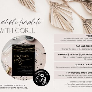 New Years Eve Invitation Template for 2026, Gold Lights NYE Party Invite, Digital and Printable Holiday Celebration Download, Editable Corjl image 5