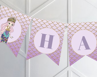 Mermaid Birthday Bunting Flag Pennant Sign. Under the Sea. Printable Instant Access Download. Party Banner. Matching Party Decor. PP028