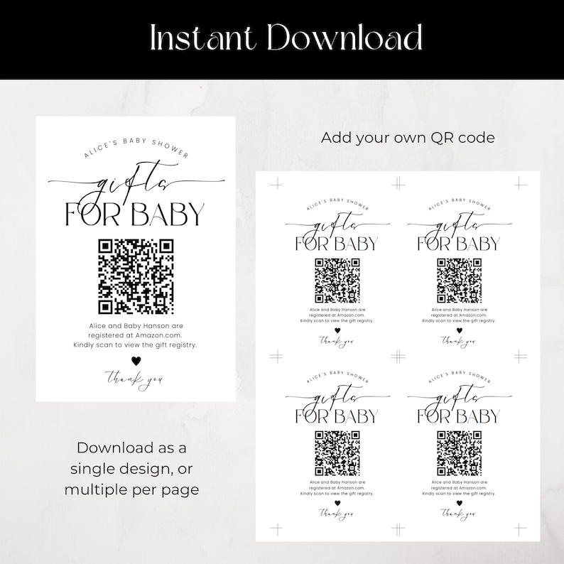 Baby Shower Gift Registry Card With QR Code Printable Gift Etsy