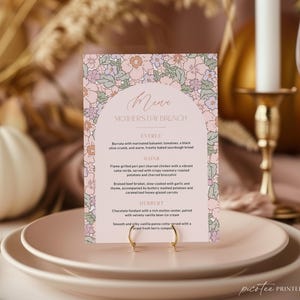Floral Arch Mother's Day Menu Card Printable Template, Editable Bubbly and Brunch Mimosa For Mom, Modern Lunch Dinner Download, Corjl PP83