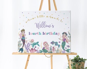 Mermaid Birthday Party Welcome Sign Template, Editable Printable Instant, 16x20, Under the Sea, Matching Party Decor, Corjl PP028