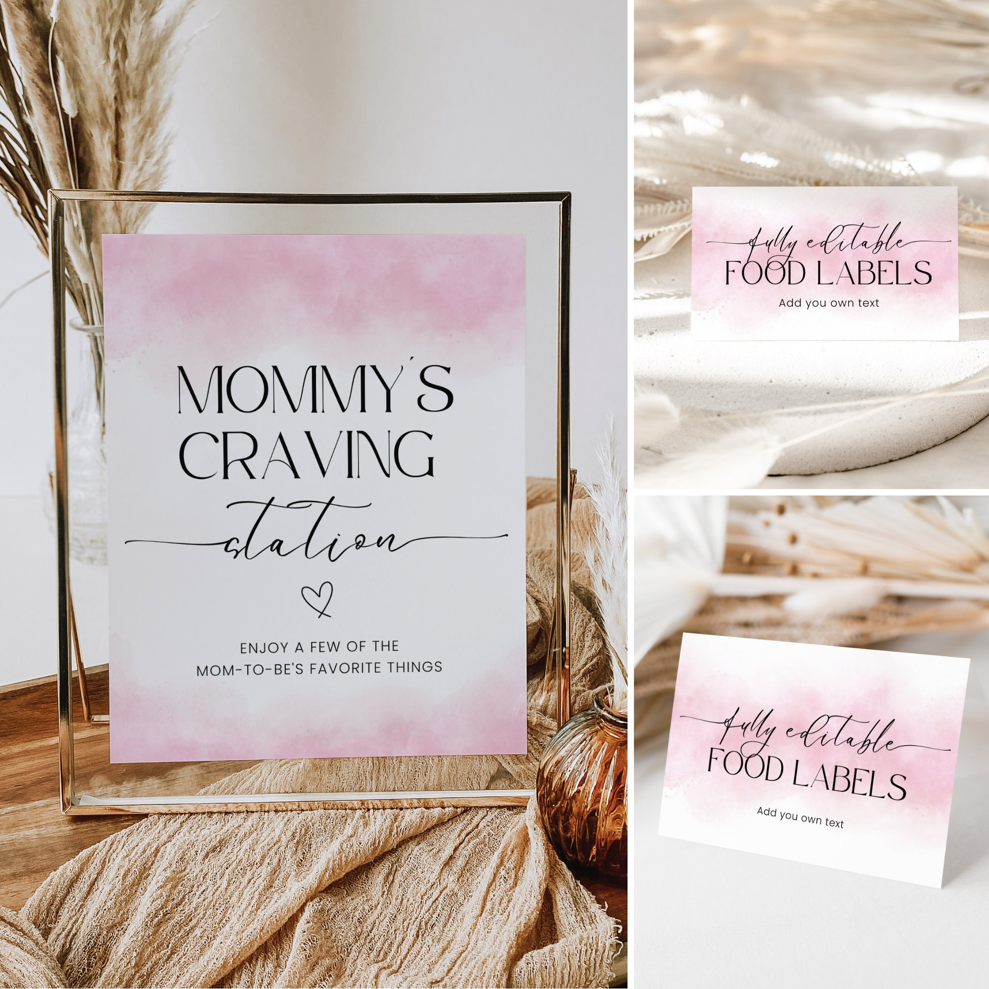 Mommy’s Craving Station Sign, Minimalist Baby Shower Girl, Editable ...