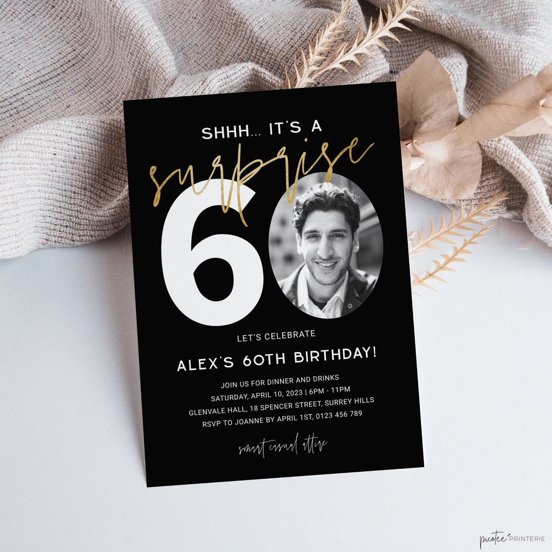 Surprise 60th Birthday Invitation for Him, Minimalist Men Sixty Photo