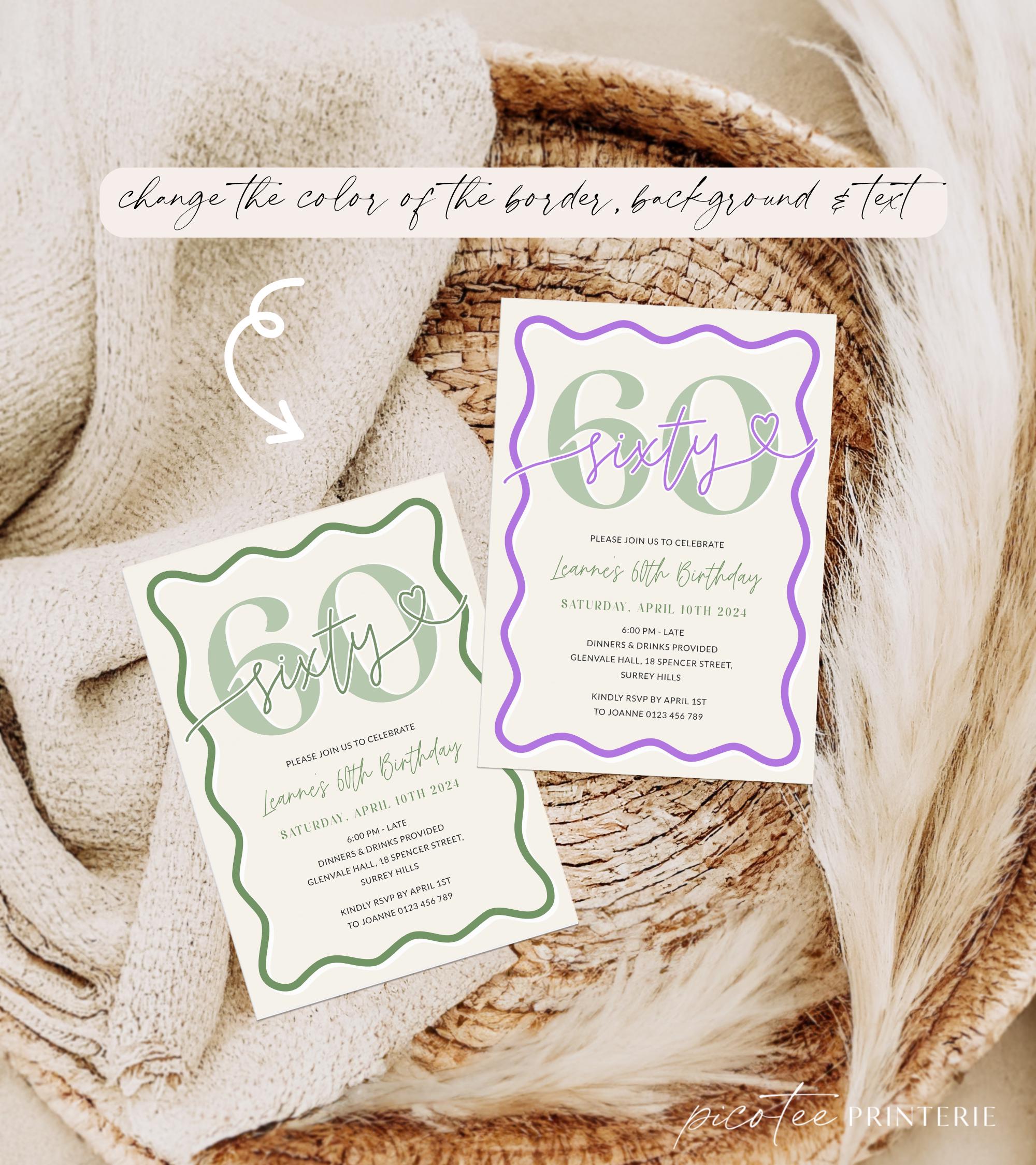 Wavy Border 60th Birthday Invitation Women, Sage Green Scalloped 60 ...