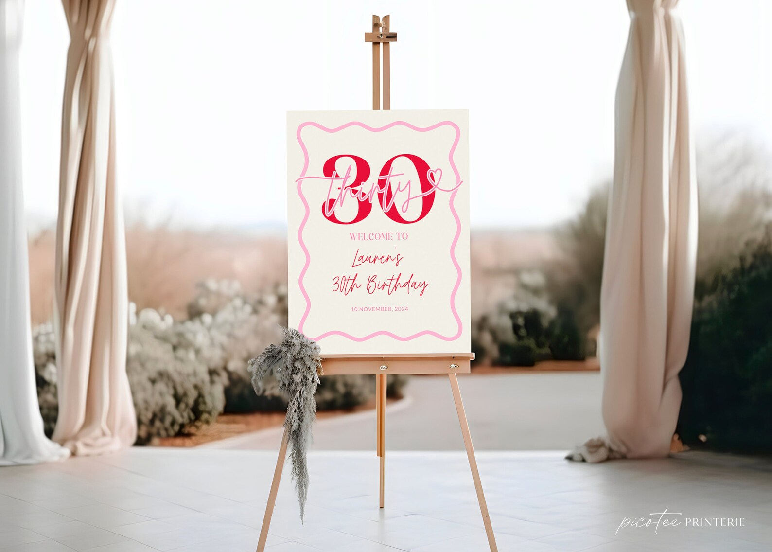 Wavy Border Welcome Sign 30th Birthday Women, Pink Scalloped 30th ...