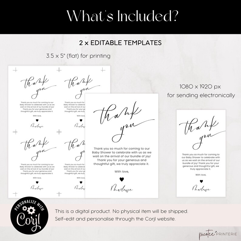 Thank You Cards Baby Shower Digital Thank You Cards Baby Etsy