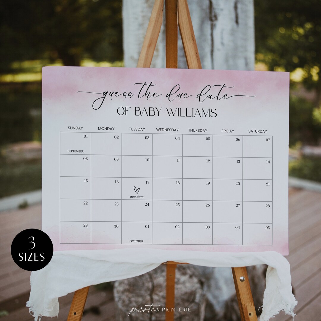 Due Date Calendar Guessing Game Printable, Guess Baby's Due Date, Pink ...