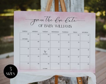 Due Date Calendar Guessing Game Printable, Guess Baby's Due Date, Pink Baby Prediction Game, Minimalist Baby Shower Game, Girl, Corjl PP55