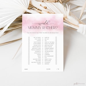 Would She Rather Baby Shower Game, Would Mommy Rather Quiz, Minimalist Baby Shower, Girl Dusty Pink, Who Knows Mommy Best, Corjl PP55