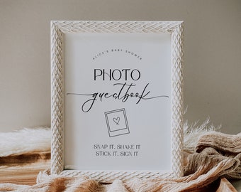 Photo Guest Book Sign Baby Shower, Minimalist Polaroid Guestbook, Photo Book, Snap It Shake It, Guestbook Table Sign In, Editable Corjl PP50