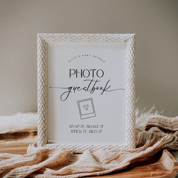 Photo Guest Book Sign Baby Shower, Minimalist Polaroid Guestbook, Photo Book, Snap It Shake It, Guestbook Table Sign In, Editable Corjl PP50
