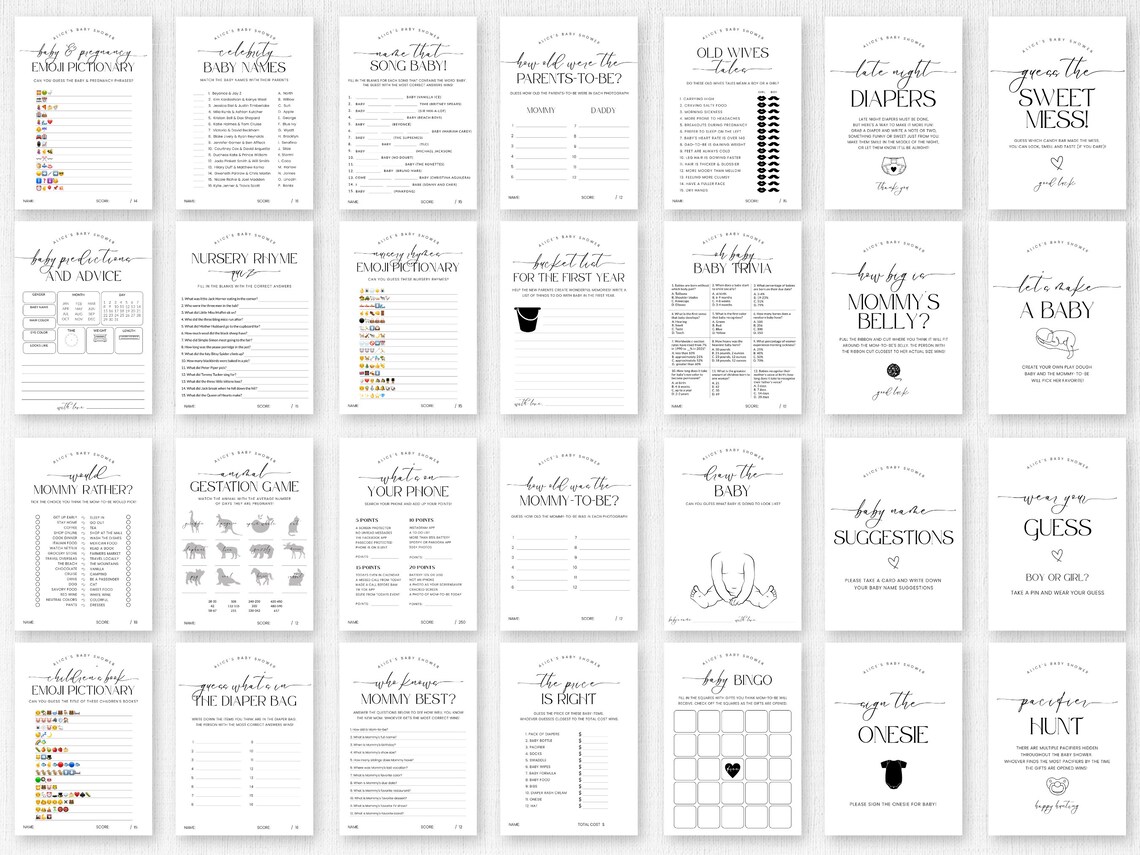 Minimalist Baby Shower Games Printable Baby Shower Games Etsy Australia