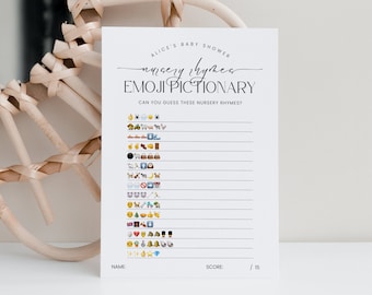 Emoji Baby Shower Game with Answer, Nursery Rhyme Emoji Pictionary Game, Modern Minimalist, Baby Emoji Game, Instant Download, Corjl PP50