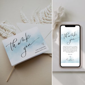 Blue Baby Shower Thank You Card Template, Printable Thank You Card Baby Shower, Minimalist Thank You Cards, Electronic, Baby Boy, Corjl PP65