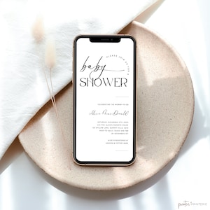 Minimalist Evite Baby Shower Invitations, Baby Shower Evite Gender Neutral, Minimal Smartphone Invite, Digital Invitation, Boho, Corjl PP50