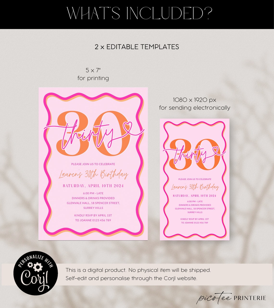 Pink Wavy Border 30th Birthday Invitation Women, Scalloped 30th Party ...