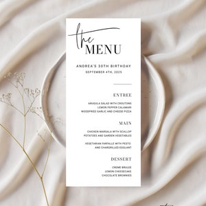 Minimalist Dinner Menu Printable Template, Modern Editable Birthday Party Menu Card, Simple Lunch Menu, Baby Shower Menu Download Corjl PP74