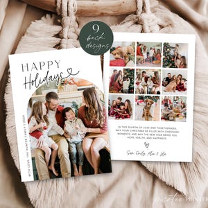 Editable Happy Holidays Photo Card Template, Minimalist Arch Holiday Greeting Card Printable DIY, Modern Christmas Collage Card, Corjl PP78