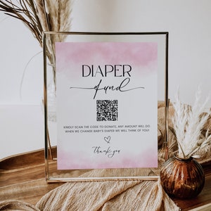 Baby Shower QR Code Diaper Fund Sign, Printable Cash Gift Sign, Venmo Baby Shower, Minimalist Baby, Dusty Pink Girl, Download, Corjl PP55