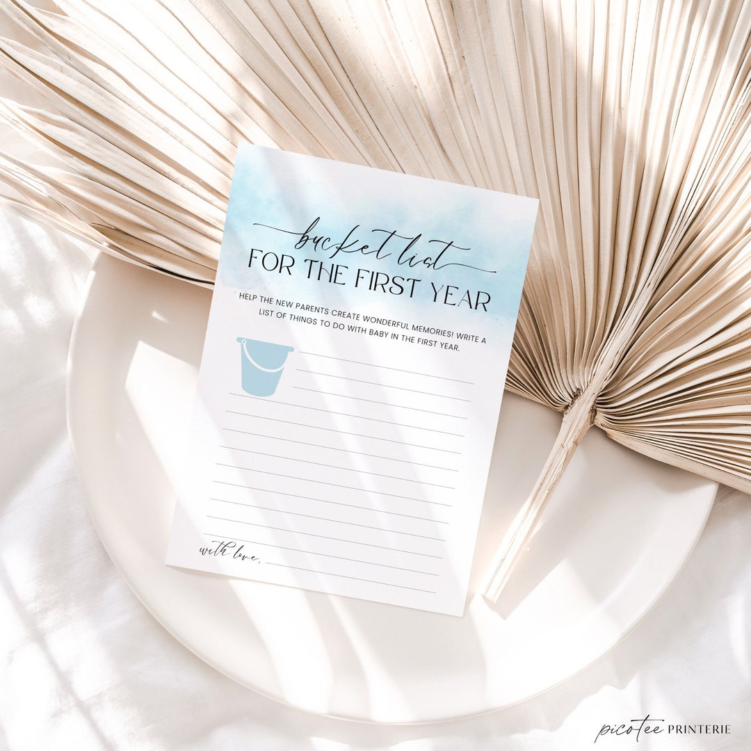 Baby Bucket List Game Printable, Baby's First Year Cards Blue, Editable ...
