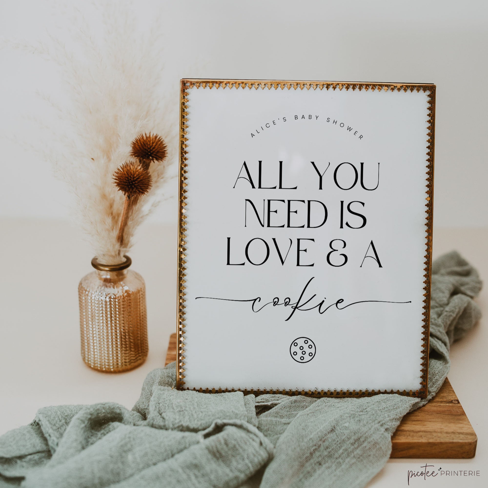All You Need is Love and A Cookie Sign, Minimalist Baby Shower Dessert ...