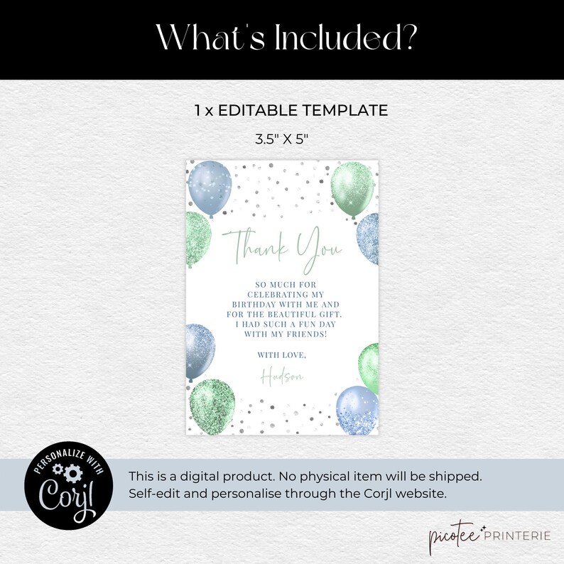 Editable Thank You Card Template for Boys Birthday Printable - Etsy