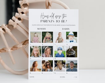 Minimalist How Old Were The Parents To Be, Modern Baby Shower, Editable Baby Photo Game, Guess Their Age, How Old Were They, Corjl PP63