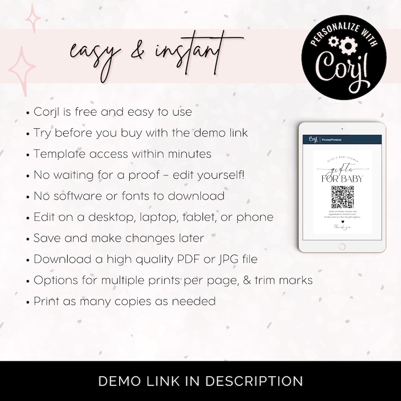 Baby Shower Gift Registry Card With QR Code Printable Gift Etsy