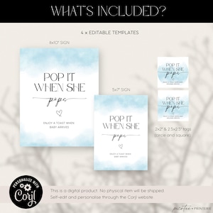Pop It When She Pops Tags Printable, Ready to Pop Sign Template, Blue ...