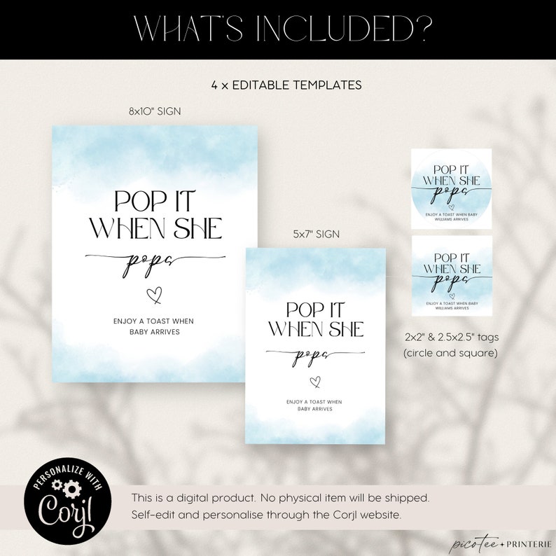 Pop It When She Pops Tags Printable, Ready to Pop Sign Template, Blue ...