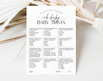 Baby Trivia Shower Game, Baby Trivia Game, Baby Shower Trivia, Modern Minimalist Baby Shower, Gender Neutral, Instant Download, Corjl PP50