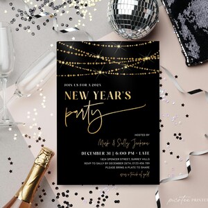 New Years Eve Invitation Template for 2026, Gold Lights NYE Party Invite, Digital and Printable Holiday Celebration Download, Editable Corjl image 3