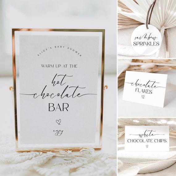 Hot Chocolate Bar Sign, Warm Up at the Hot Chocolate Bar, Minimalist Baby Shower, Hot Cocoa Bar Template, Gender Neutral, Wedding Corjl PP50