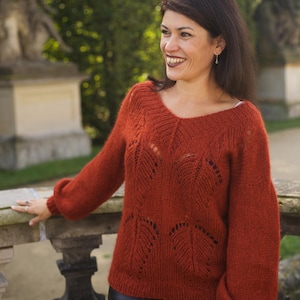 Kid Mohair Strickpullover: Blatt Muster Lurex Pullover