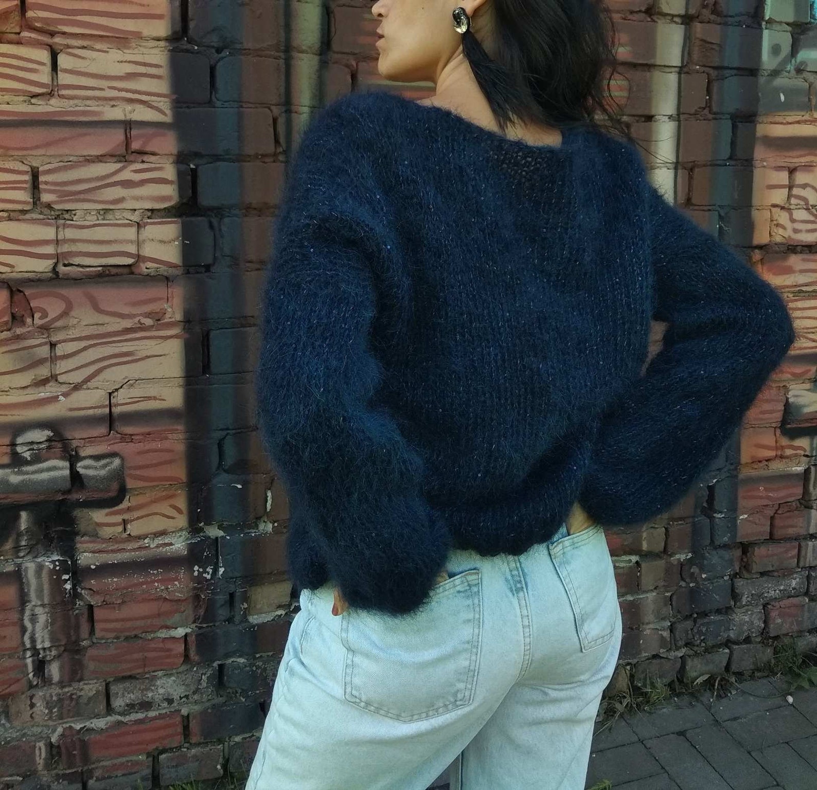 pullover blau glitzer