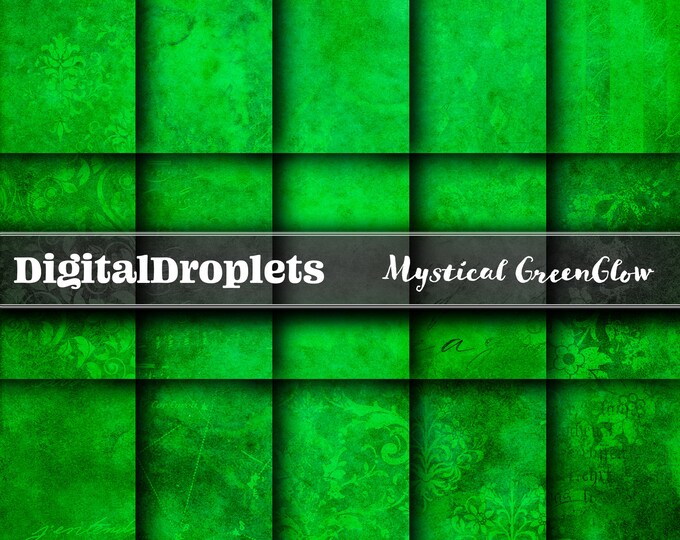 Junk Journal Mystical Fantasy Vintage Instant Download Scrapbook 12X12 Green Glow Collage Sheet Shine Digital