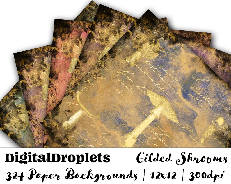 MEGA BUNDLE 254 Gilded Shrooms Collage Sheet Digital Junk Journal Scrapbook Instant Download 12X12