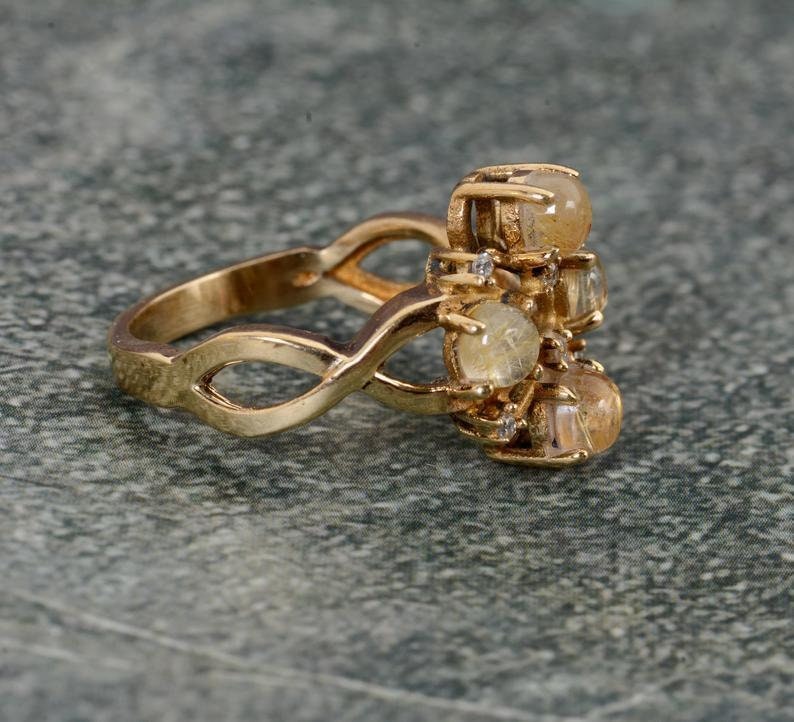 Golden Rutile Gemstone Brass Ring,Golden Rutile Ring,Sterling Brass Ring,Round Shape Ring,Midi Ring,Birthday Gift,Valentine Day Ring Gift