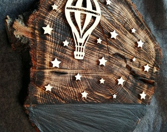 Hot air balloon and night sky wood/log art