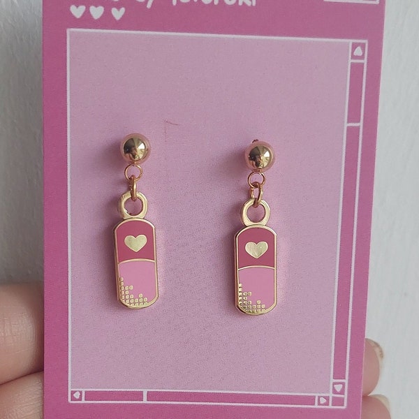 Pink Love Pill Enamel Pin Earring Set