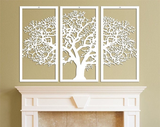 Tree of Life 3 Panel Tree Wood Wall Art Wall Hanging Living Room House