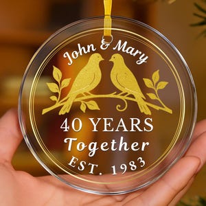 40th Wedding Anniversary Ornament, Personalized Ruby Anniversary Gift, Doves Glass Ornament, 40 Years Together, Couples Keepsake Gift