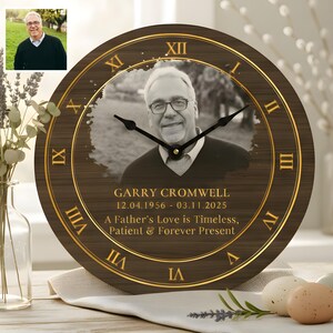 Personalized Loss of Dad Gift, Custom Memorial Photo Clock, In Memory Of Father Keepake, Bereavement Gift for Family, Funeral Tribute Decor